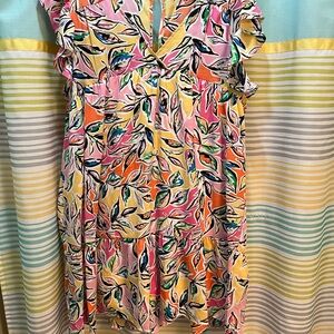 Colorful Leaf Print Mini Dress